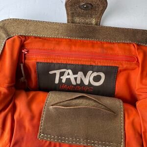 Tano Handbags Metallic Gold Suede Leather Frame Clutch Magnetic Snap
